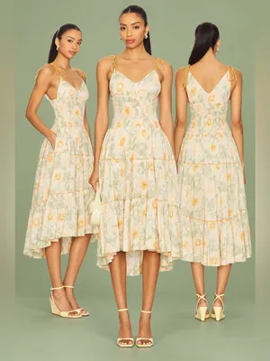 NWT Free People Adriel Floral Midi Dress Ivory Combo M $168 thumbnail 2