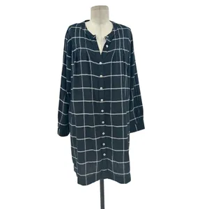 Madewell Collarless Shirtdress in Windowpane True Black‎ Size Medium thumbnail 3