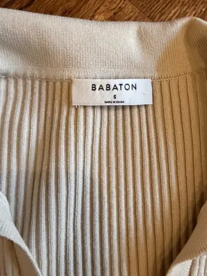 Aritzia Babaton Sculpt Knit Long Sleeve Polo Beige Taupe S thumbnail 9