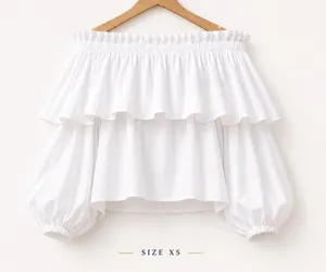 Alexis Off Shoulder Ruffle Cotton Poplin Blouse White Cropped Top XS thumbnail 1
