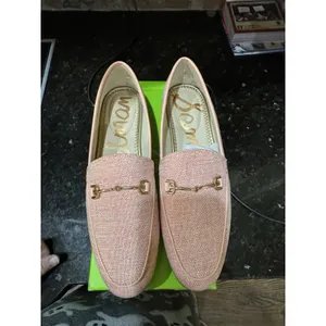 Sam Edelman Women Loraine Loafers Shoes Pink Metallic‎ Linen Size 8.5 Equestrian thumbnail 4