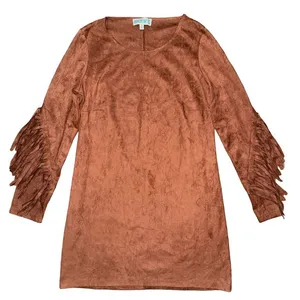 💖Rockin' C Brown Faux Suede Fringe Long Sleeve Dress‎ Western Boho thumbnail 1