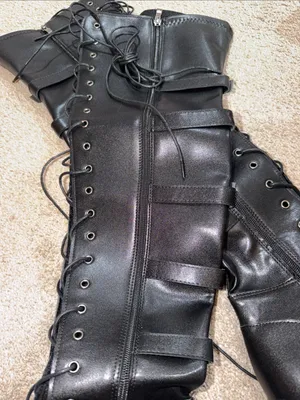New no box no tags Women's Black Lace-Up Platform Knee Boots thumbnail 5