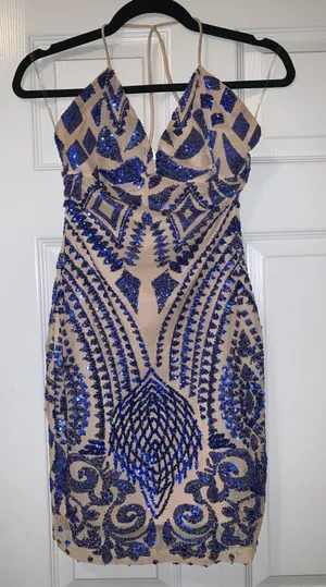 Main Strip Hand Beaded Blue Homecoming Dress thumbnail 1