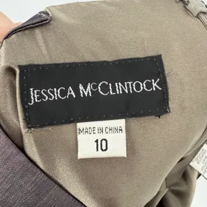 Jessica McClintock Gray Metallic Origami Pleated Cocktail Sheath Dress Size‎ 10 thumbnail 3