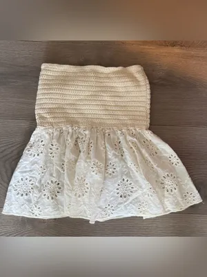 Zara Cream Knit Eyelet Twist Strapless Top thumbnail 6