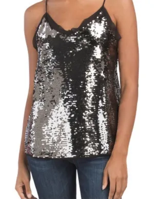 WDNY Cami Sequin Party Top Spaghetti Straps V Neck Size M Metallic NWT thumbnail 1