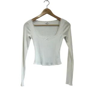 Garage White Ribbed Long Sleeve Scoop‎ Neck Top Stretchy Size XS thumbnail 2