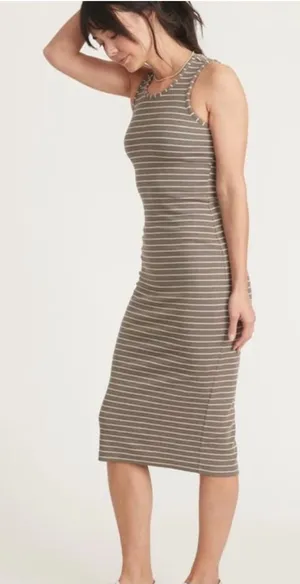 Marine Layer Lexi Rib Daytime Midi Dress Olive Stripe Size S thumbnail 1