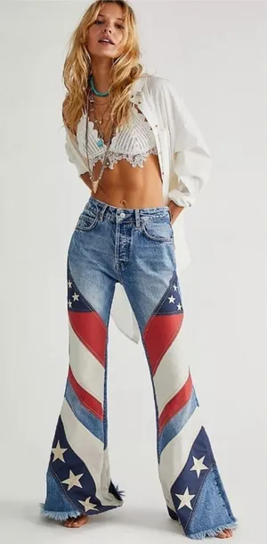 Free People Betsy USA Flare Jeans Flag RARE We the Free Size 30 Women’s NEW NWOT thumbnail 1