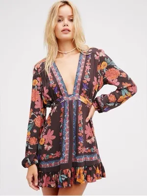 Free People Violet Hill Floral Tunic Mini Dress Size 10 NWOT thumbnail 1