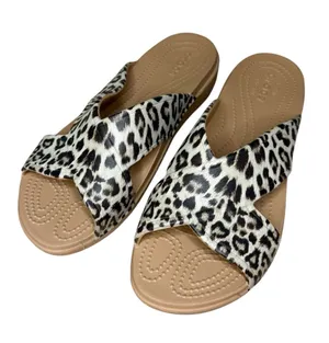 CROCS Women's Sloane Graphic X-Strap Slide Sandal in Leopard Print Size 10 thumbnail 1