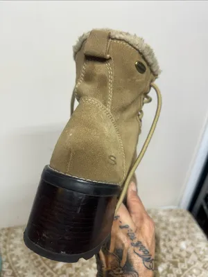 Skechers Tan Suede (Leather)Lace-Up Ankle Boots with Shearling Trim thumbnail 4