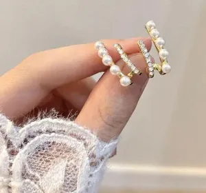 Double layer pearl zircon earrings 2023 new trendy simple cold unique earrings thumbnail 3