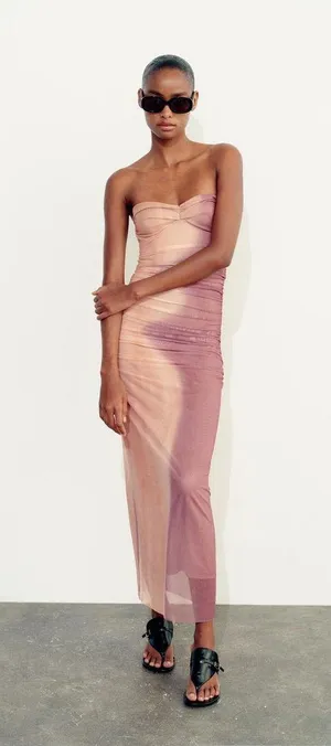 ZARA dress maxi midi corset fitted bodycon mauve beige wedding party cocktail thumbnail 11