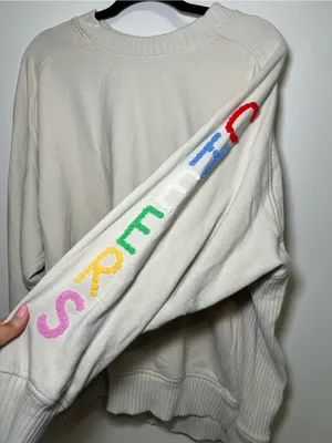 aerie Cream Crewneck Sweater with Multicolor “Cheers” Sleeve Letters thumbnail 2