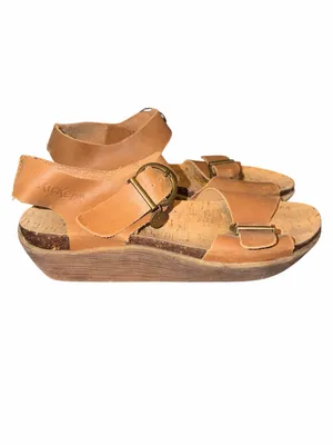 Kickers Tan Leather Cork Slide Sandals with Brass Buckles thumbnail 3