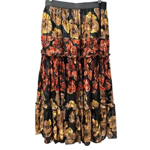 Soft Surroundings Fiametta Floral Tiered Maxi Skirt Black Gold Red Small Petite thumbnail 2