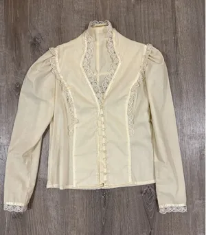 Vtg 70s Gunne Sax Victorian Ruffle Lace Long Sleeve Blouse Edwardian Bridgerton thumbnail 1