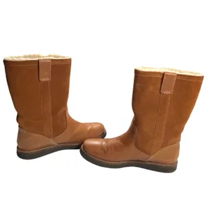 Clarks Glick Elmfield Tan Leather Suede Shearling Lined Mid Calf Boots 8M GUC thumbnail 5