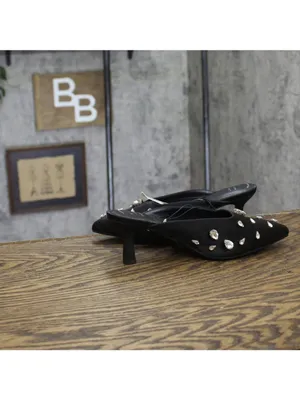 A New Day Womens Katia Heels Satin Rhinestone Teardrop 94663378 Black 6.5M thumbnail 6