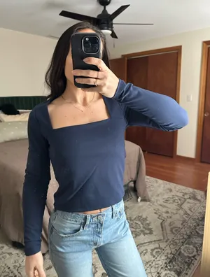Abercrombie & Fitch Soft AF Crop Navy Long Sleeve thumbnail 1