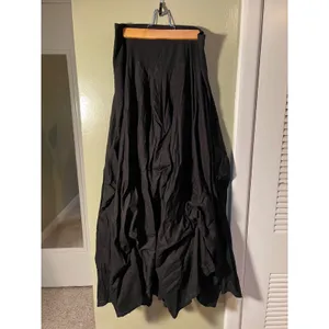 Vintage Luna Luz Womens Sz Large A-Line Maxi Skirt Black Pull On Gathered Cotton thumbnail 6