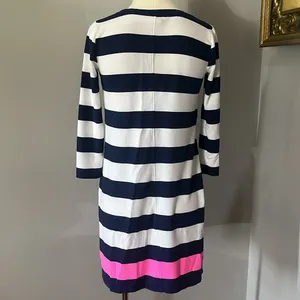 Lilly Pulitzer XS Devon A Line Dress Navy White Aquatic Stripe Pink thumbnail 3