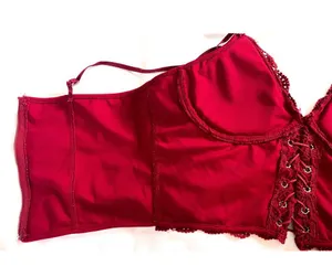 Red Lace Corset Crop Top – Zipper Back, Faux Leather Tie thumbnail 5