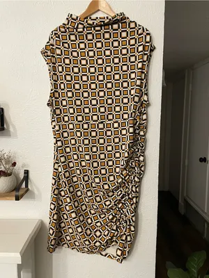 NWT Anthropologie Geometric The Maya Ruched Cowl-Neck Dress Printed Mini 2X thumbnail 6