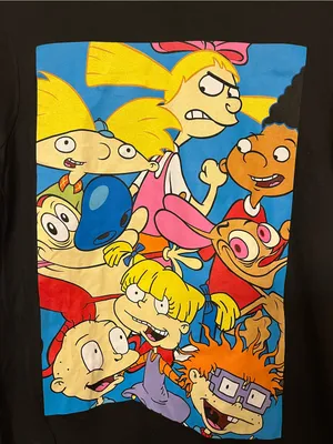 Vintage Nickelodeon Rugrats Hey Arnold Graphic Tee Black 90s Style Size S thumbnail 2