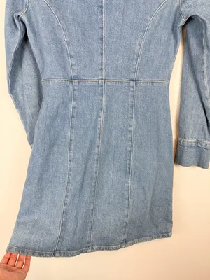 Asos Design Denim Long Sleeve‎ Hourglass Mini Dress Size 4 thumbnail 9
