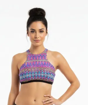 L*Space Black Multi Print Halter Bathing Swim Suit Bikini Top L thumbnail 1