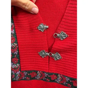 Vintage Meister Women's Red‎ Wool Blend Knit Sweater V-Neck Metal Clasps Retro M thumbnail 7