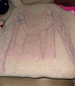 Free people long sleeve pink rhinestone top thumbnail 1