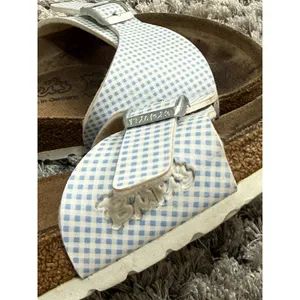 Birkis Birkenstock Sandals Womens 36 US 5 Madrid Blue Gingham Plaid Slide thumbnail 10