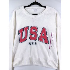 Grayson Threads Women XL USA Graphic Cropped Sweater Cream Knit Long Sleeve NWT thumbnail 4