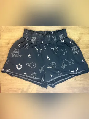 Umgee M Charcoal Western Print Shorts Cream Print Cowboy French Terry NWT thumbnail 2