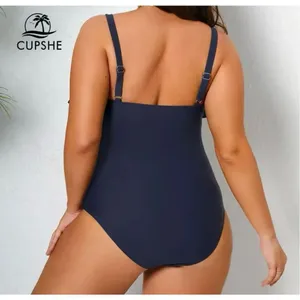 NWT Womens Cupshe Ruffle Flounce Navy Blue Swimsuit Bathing Suit - Sz L thumbnail 2