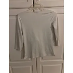 A'Nue Ligne Womens White V-Neck 3/4‎ Sleeve Top Size S Minimalist Basic Blouse thumbnail 3