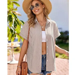 NWT ~ Women's Striped Casual Short Sleeve Summer Blouse Button Down Top ~ MEDIUM thumbnail 4