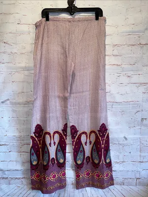 PJ Salvage Boho Pink Wide-Leg dot Printed Lounge Pants Burgundy Trim medium thumbnail 5