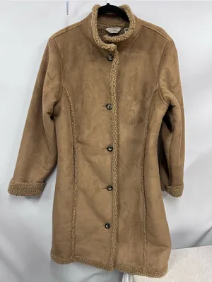 L.L. Bean Women's suede faux fur Shearling-Trim Trench Coat L regular thumbnail 1