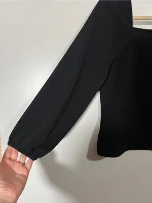 Madewell Crepe Square Neck Puff Sleeve Top in Black Size Small thumbnail 6