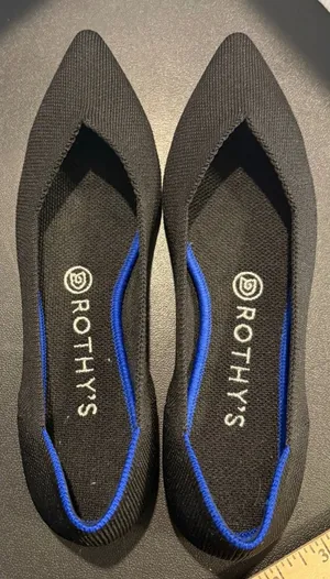 Rothys Womens 8 The Point Flats Black Pointed Toe Sustainable Knit Shoes Slip On thumbnail 1