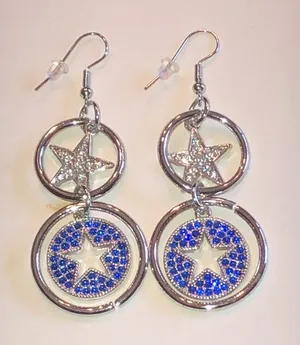 Silver Tone Star Drop Earrings with Blue Crystal Accents thumbnail 1