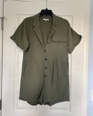 Madewell Cotton Moss Green Romper thumbnail 1