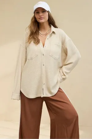 Aerie Cake Batter Anytime Fave Waffle Shirt Oversized Shacket‎ Size XS thumbnail 1