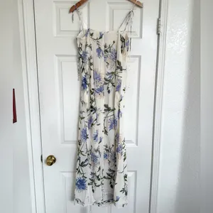 Reformation Emely Dress Midi Length Serenity Ivory Lilac Floral Lace Up French 8 thumbnail 11