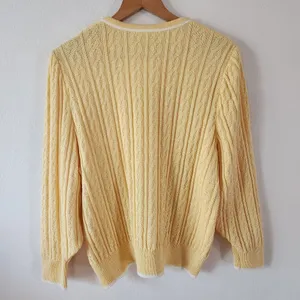 Mita Cable Knit Cardigan Vintage Long Sleeve Gold Buttons 80s Size 14 Yellow thumbnail 2